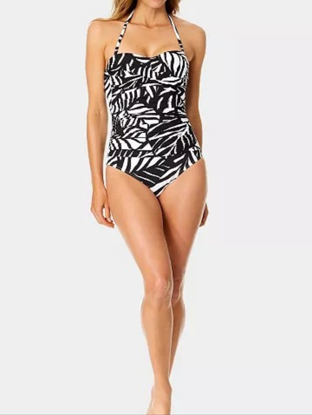 NEW! Anne Cole Black & White Tropical Print One Piece Bathing Suit Size 8